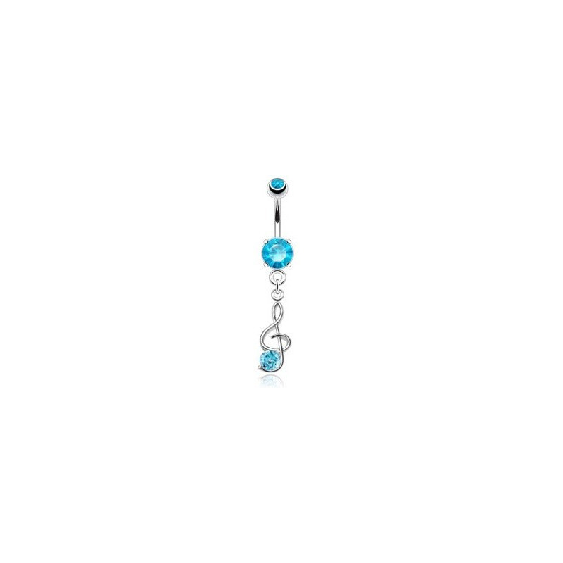 Piercing nombril en acier chirurgical pendentif Clef de sol cristal couleur Bleu turquoise