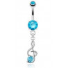 Piercing nombril en acier chirurgical pendentif Clef de sol cristal couleur Bleu turquoise