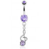 Piercing nombril en acier chirurgical pendantif articulé Clef de sol cristal couleur Violet