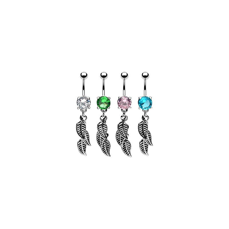 Piercing nombril en acier chirurgical pendentif trois plume acier