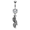 Piercing nombril en acier chirurgical pendentif trois plume acier banane cristal couleur blanc