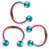 vente de Piercing Fer Titane 1.2mm bille 3mm piercing labret acier essence fer a cheval titane anodisé couleur arc en ciel