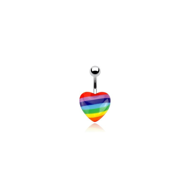 Piercing nombril acier chirurgical Coeur couleur Gay Pride