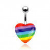 Piercing nombril acier chirurgical Coeur couleur Gay Pride