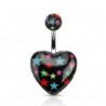 Piercing nombril barre acier chirurgical Coeur noir en acrylique logo étoile multicolore