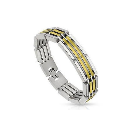 Bracelet homme en acier inoxydable de qualité couleur or et argent