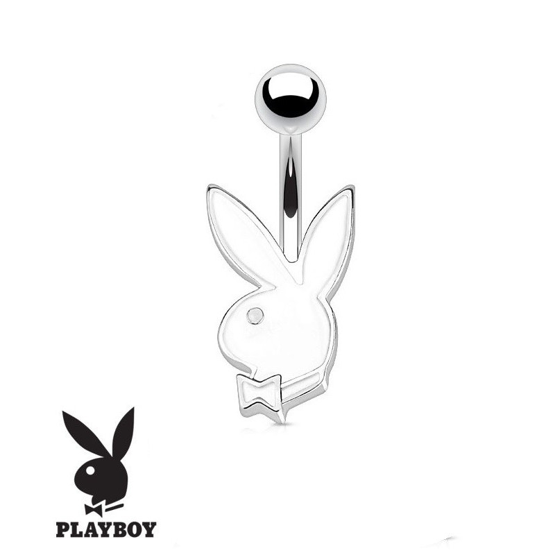 Piercing nombril de la marque Playboy couleur blanc tige finne de 1.2 mm de diamètre