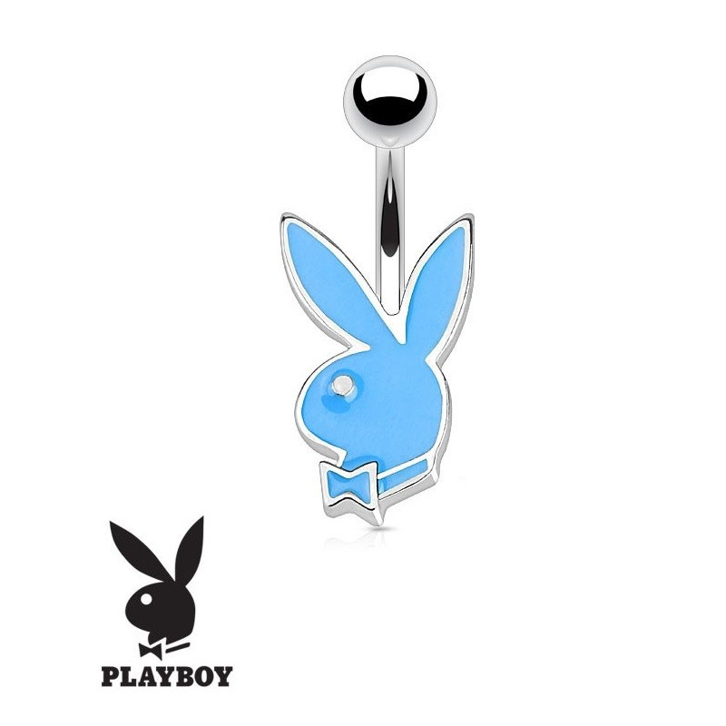 Piercing nombril de la marque Playboy couleur bleu tige finne de 1.2 mm de diamètre