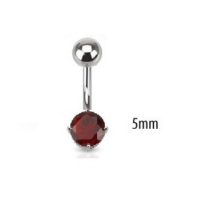 Piercing nombril acier chirurgical solitaire cristal oxyde de zirconium de 5 mm couleur rouge