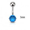 Piercing nombril acier chirurgical solitaire cristal oxyde de zirconium de 5 mm couleur bleu turquoise