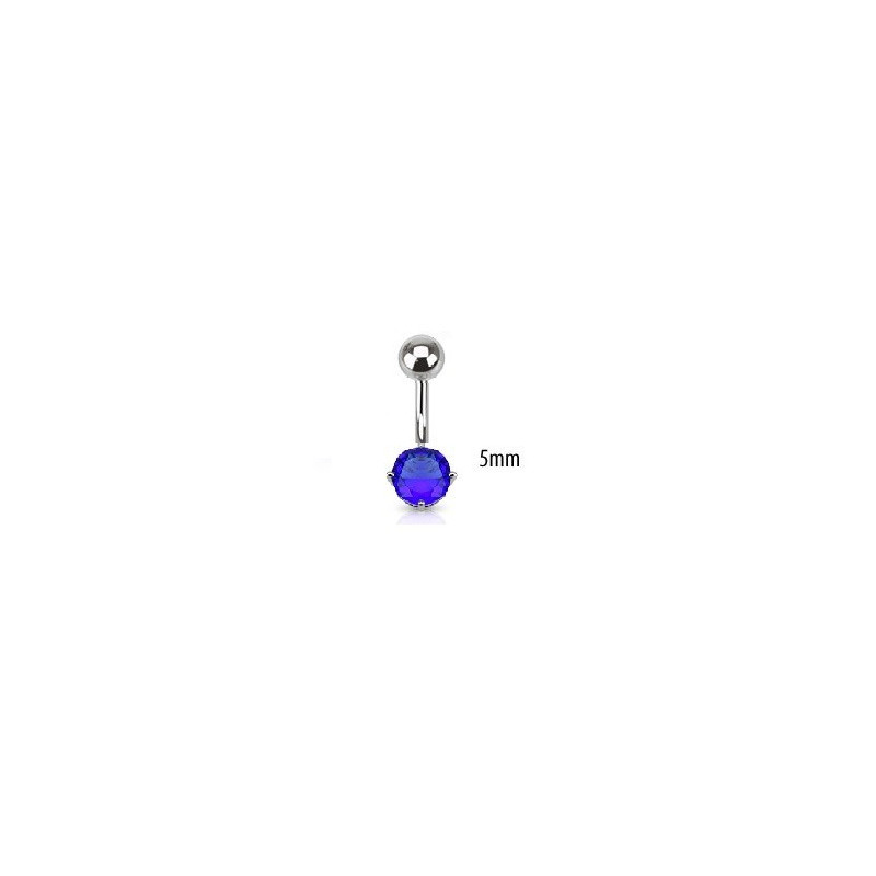 Piercing nombril acier chirurgical solitaire cristal oxyde de zirconium de 5 mm couleur bleu saphir Piercing nombril acier chirurgical solitaire cristal oxyde de zirconium de 5 mm couleur bleu saphir