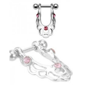 Piercing Hélix acier chirurgical bouclier pendant cristal rose pas cher