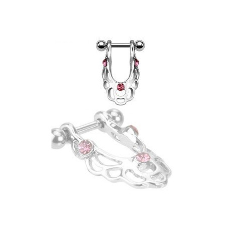 Piercing Hélix acier chirurgical bouclier pendant cristal rose pas cher