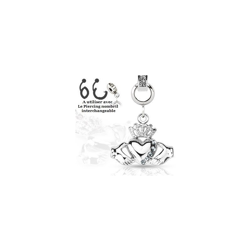 Motif interchangeable pour piercing nombril motif Claddagh