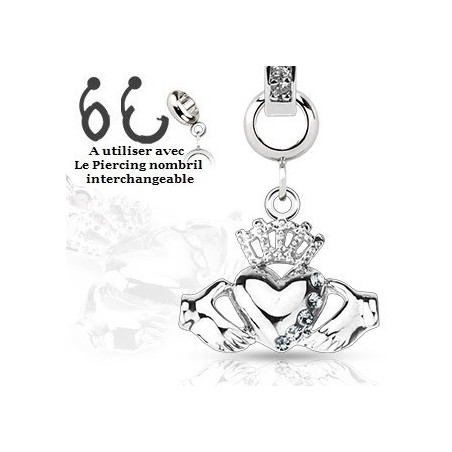 Motif interchangeable pour piercing nombril motif Claddagh