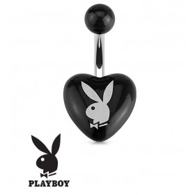 Piercing nombril barre en acier chirurgicla de la marque Playboy motif coeur Noir