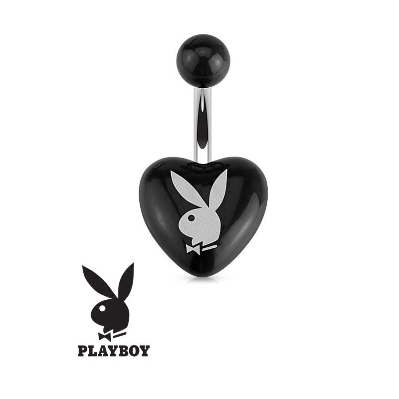Piercing nombril barre en acier chirurgicla de la marque Playboy motif coeur Noir