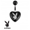 Piercing nombril barre en acier chirurgicla de la marque Playboy motif coeur Noir