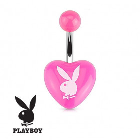 Piercing nombril en acier chirurgical de la marque Playboy  forme de coeur Rose fluo
