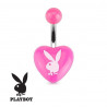 Piercing nombril en acier chirurgical de la marque Playboy  forme de coeur Rose fluo