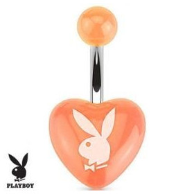 Piercing nombril marque Playboy coeur Orange en acrylique barre acier chirurgical