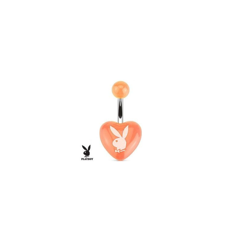Piercing nombril marque Playboy coeur Orange en acrylique barre acier chirurgical