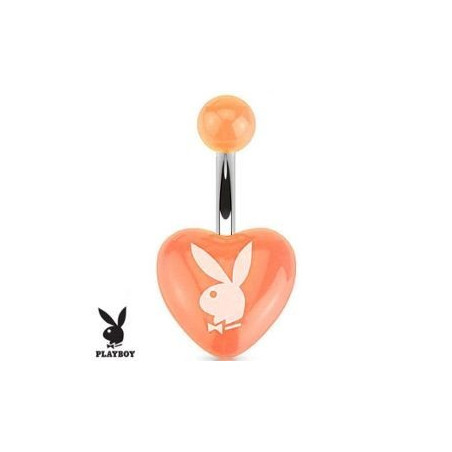 Piercing nombril marque Playboy coeur Orange en acrylique barre acier chirurgical