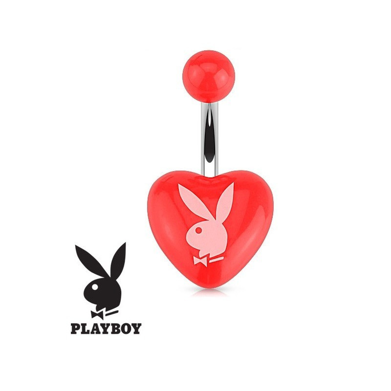 Piercing nombril de la marque Playboy coeur rouge en acrylique et acier chirurgical