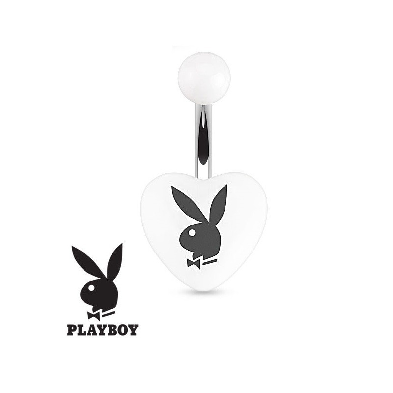 Piercing nombril marque Playboy coeur en acrylique Blanc et noir barre acier chirurgical