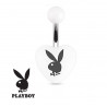 Piercing nombril marque Playboy coeur en acrylique Blanc et noir barre acier chirurgical