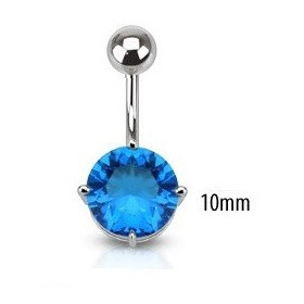 Piercing nombril barre acier chirurgical solitaire cristal couleur Bleu turqoise 10mm