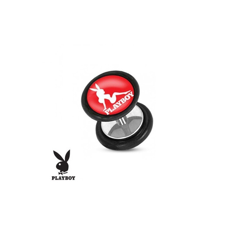 Faux piercing plug marque playboy logo pin up rose