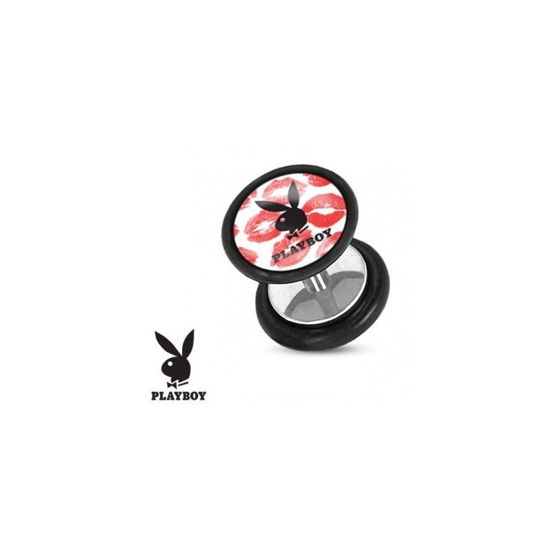 Faux piercing en acier chirurgical plug marque playboy logo Kiss