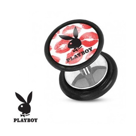 Faux piercing en acier chirurgical plug marque playboy logo Kiss