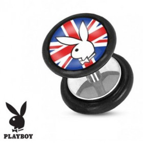 Faux piercing plug de la marque playboy logo drapeau Royaume unis