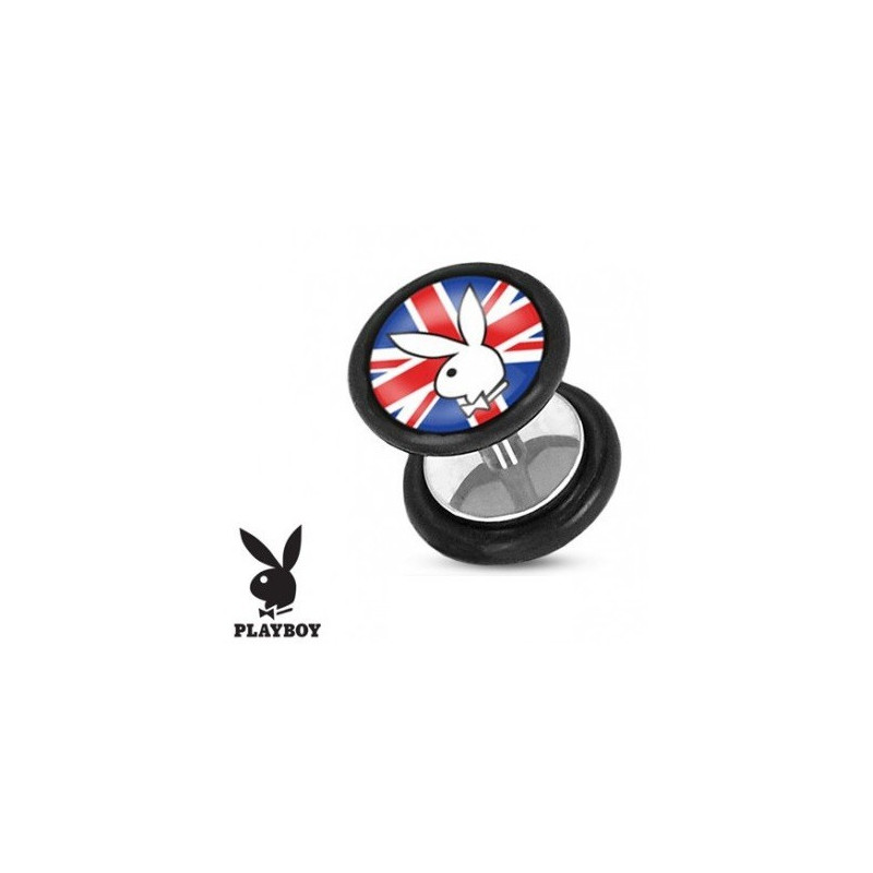 Faux piercing plug de la marque playboy logo drapeau Royaume unis