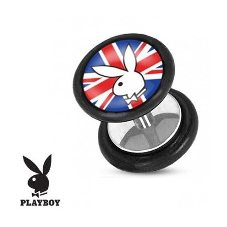 Faux piercing plug de la marque playboy logo drapeau Royaume unis