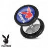 Faux piercing plug acier chirurgical marque playboy logo bleu et rouge