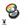 Faux piercing plug playboy logo lapin blanc drapeau Gaypride