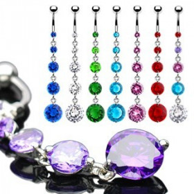 Piercing nombril sexy acier chirurgical long pendentif Cascade cristal couleur