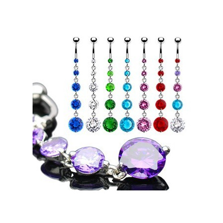 Piercing nombril sexy acier chirurgical long pendentif Cascade cristal couleur