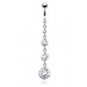 Piercing nombril acier chirurgical long pendentif Cascade cristal couleur blanc