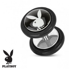 Faux piercing plug ecarteur marque playboy logo noir et blanc