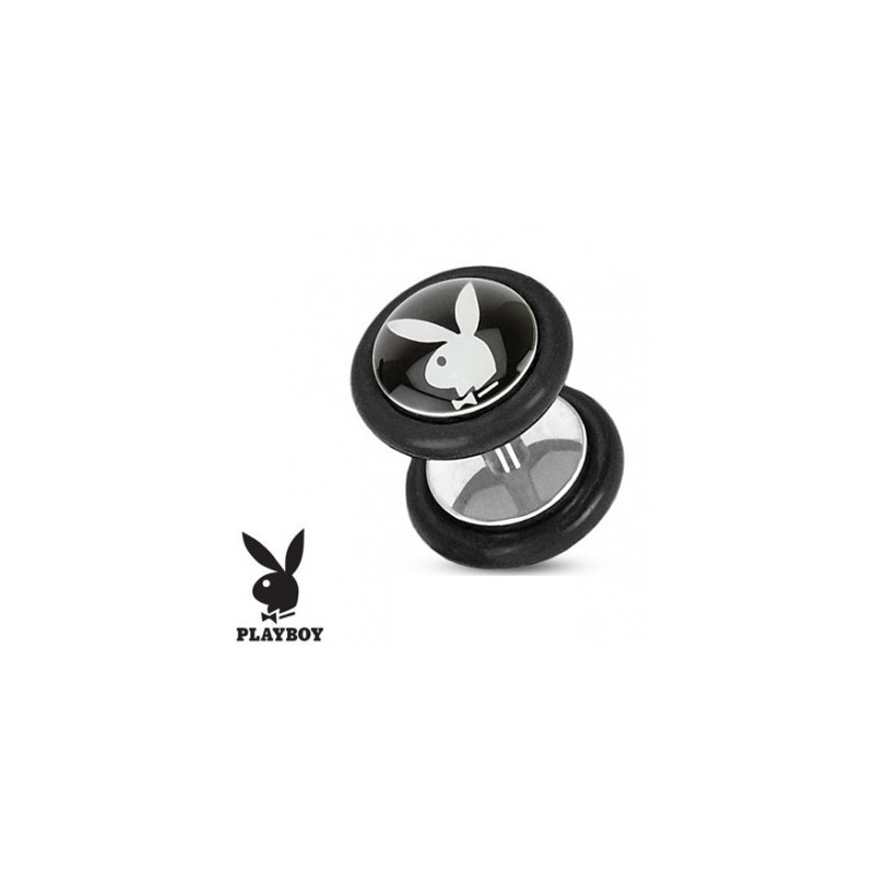 Faux piercing plug ecarteur marque playboy logo noir et blanc