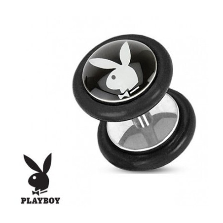 Faux piercing plug ecarteur marque playboy logo noir et blanc