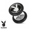 Faux piercing plug ecarteur marque playboy logo noir et blanc