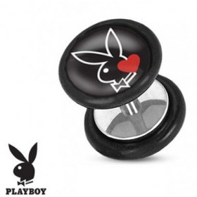 Faux piercing plug playboy noir et blanc coeur rouge