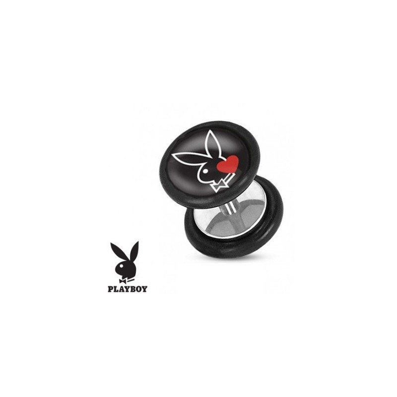 Faux piercing plug playboy noir et blanc coeur rouge