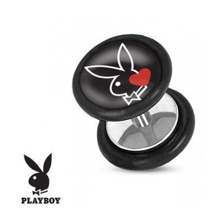 Faux piercing plug playboy noir et blanc coeur rouge