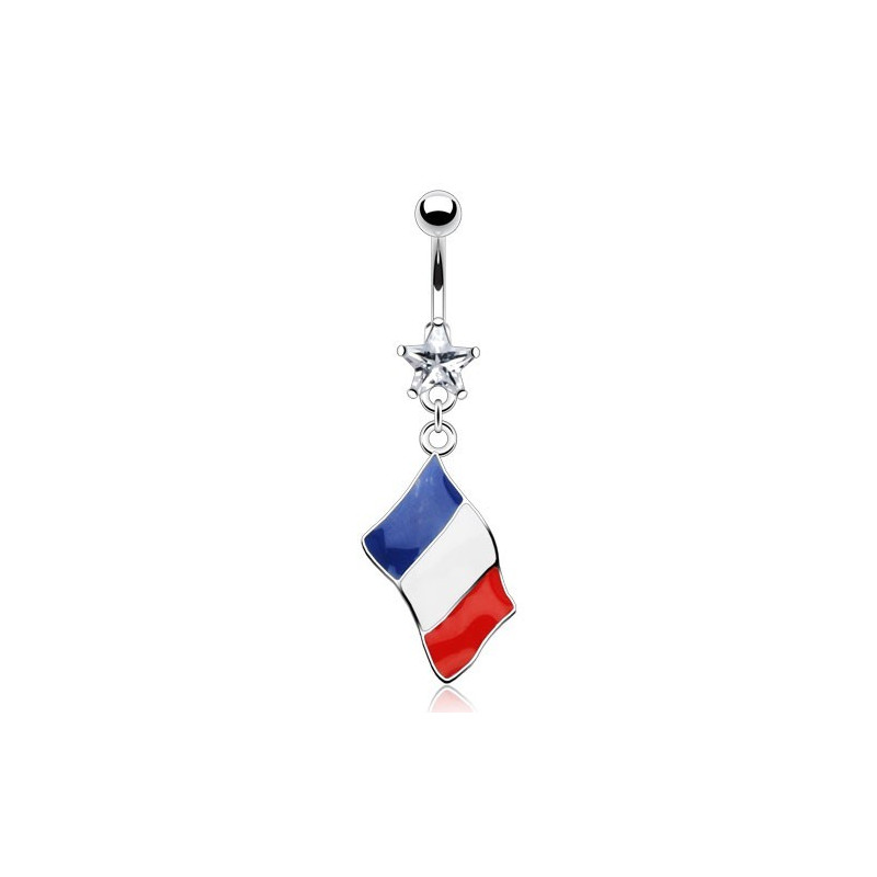 Piercing nombril acier chirurgical pendentif drapeau de la france bleu blanc rouge pas cher